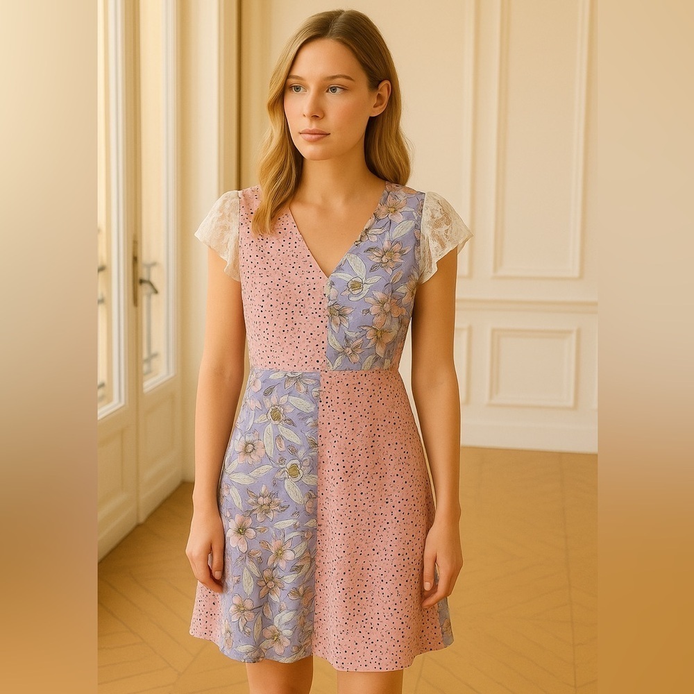 ASOS Sisters Of The Tribe Mixed Print Skater Purple & Pink Floral Dress Sz 10/M